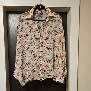 RHYTHM Cream Floral Button-Down Sheer Blouse
